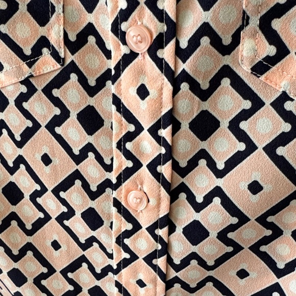 Talbots Pink and  Navy Blue Geometric Button-Down Shirt - Picture 5 of 10